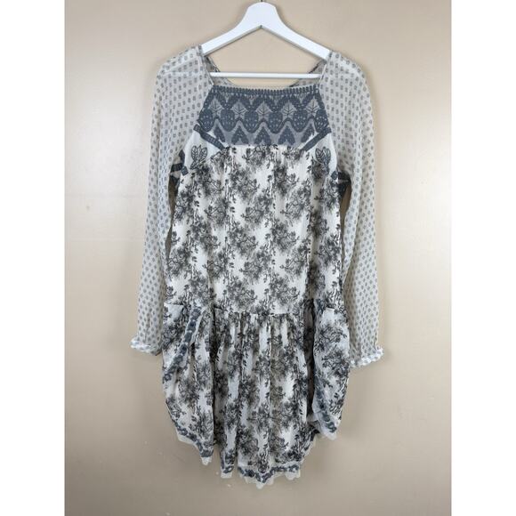 Free People mesh Tunic Dress Women’s L Floral Long Sleeve Lace Boho Cottagecore - Picture 2 of 16